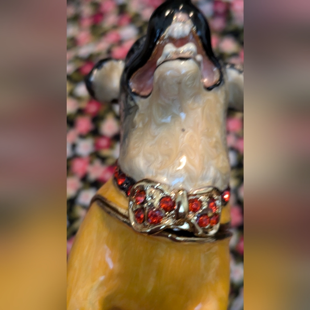 Heavy Metal Trinket Box Black Dog Figurine With Jewels - Picture 5 of 6